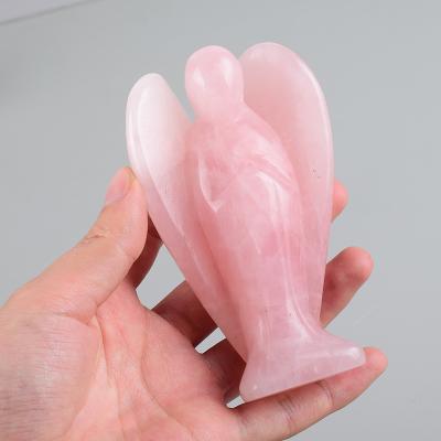 China Europe Large Size 4 Inch Stone Rose Quartz Angel Miniature Craft Hand-carved Crystal Animal Statue Love Healing Home Ornament Accessories for sale