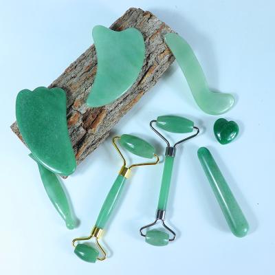 China Skin Tightening Nature Green Facial Jade Roller High Quality Gua Sha Massager Gua Sha Tool Kit For Face Skin Care for sale