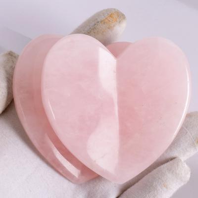 China Natural Rose Quartz Body SPA Acupuncture GuaSha Tool Healing Health Care Massage Face Neck Big Size Heart Love Body Gua Sha Tool for sale