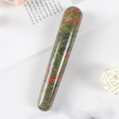 China Cheap Body Price Factory Customized Natural Jade Crystals Green Flower Massage Stick Hand Held Massage Stick for sale