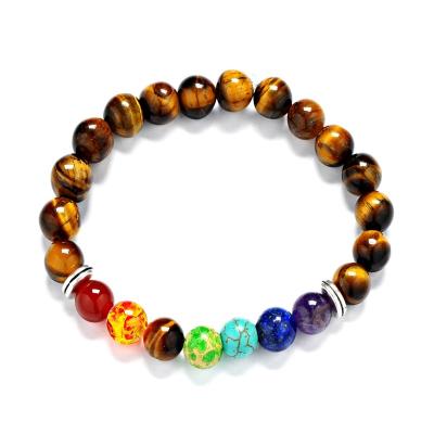 China New CLASSIC style 8mm Stretchable Tiger Eye Stone Natural 7 Chakra Beads Yoga Bracelet Crystals Healing Stone Selenite Bracelet for sale