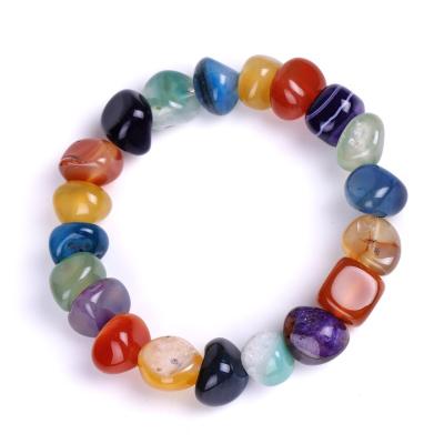 China New CLASSIC Colorful Irregular Natural Irregular Semi-precious Stones Yoga Handmade Jewelry 7 Chakra Agate Charm Bracelet For Women for sale