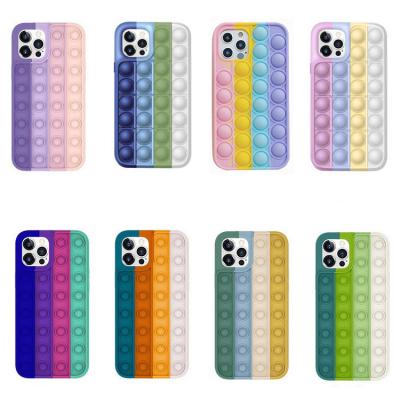 China Decompression Phone Case Amazon Hot Sale Silicone Booby Toys Pop It Bubble Game Phone Case For iPhone 12 Rainbow Case for sale