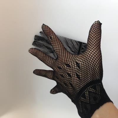 China Five Fingers Women Lace Flower Design Sexy Short Dance Party Bride Wedding Gloves for sale