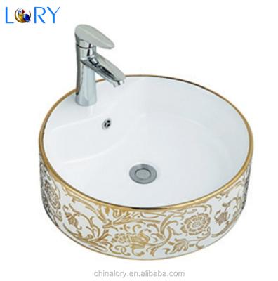 China Colorful Design Above Mount Art Basin Countertop Mounting Bathroom Ceramic Clad Washbasin for sale