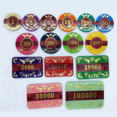 China crystal poker chips with round and rectangular shell size 40 43 45 50 55mm for sale