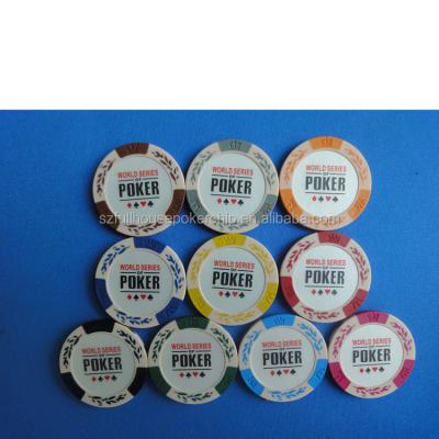 China Portable & fashionable & 14 Grams Eco-Friendly Clay Poker Chips No Custom Denomination with Designs for sale