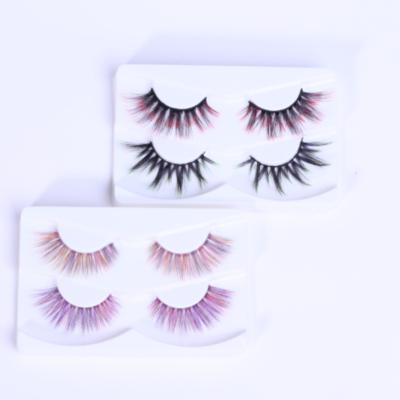 China Christmas Halloween Mink False Eyelashes Personality Actual Eco-friendly Natural Feather Color Eyelash Color Packaging Logo for sale