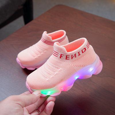 China Casual Letter Mesh Led Socks Sneakers Shoes Kids Flat Sneakers Kids Shoes Pour Children Baby Boys Shoes for sale