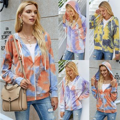 China Newest Logo Private Label Women Custom Tie Dye Crop Custom Wholesale Casual Graphic Breathable Hoodie Top Zipper for sale