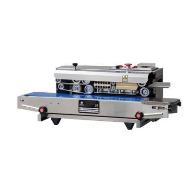 China SF150W Automatic Horizontal Continuous Embossing Food Printing Pouch Film Plastic Bag Heat Strip Sealer Machine for sale