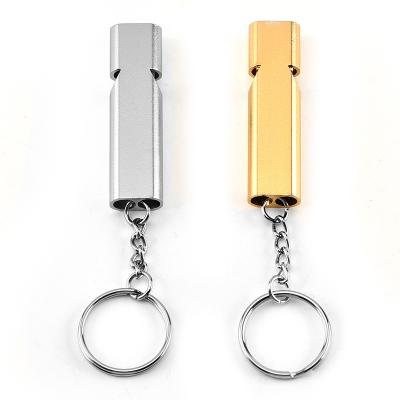 China Multifunctional Promotion Gift Outdoor Training Survival Emergency Engraving Key Chain Aluminum Foil Whistle for sale