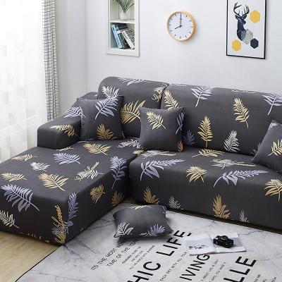 China Modern Leaf Pattern Home Decor L Corner Shape Elastic Non-slip Polyester Printed Sofa Couch Cover Waterproof Sectional Protector for sale