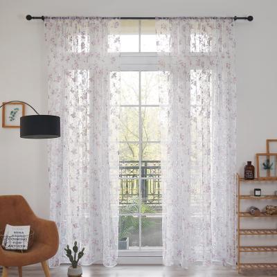 China Blackout Jiaohui Purple Floral Burnout Printed Cortines Visillos Sheer Curtains Flowers And Drapes Living Room for sale