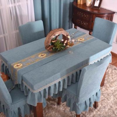 China Waterproof Table Linen Supplier Hotel Textile Dining Table Cover Clothes With One Set Of Seat Cover for sale