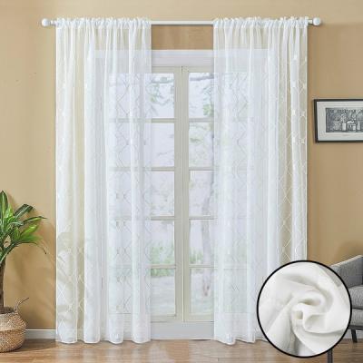 China Blackout Modern Ready Made Geometric Plaid Embroidery Sheer Curtain Window With Ring For Home for sale