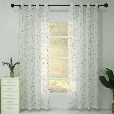 China Cheap Shiny Floral Blackout Jiaohui Brown Embroidery Voile Tulle Curtains Drapes Sheer Living Room Window Curtains for sale