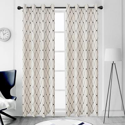 China Beige Geometric Blackout Jiaohui Jacquard Window Blackout Panels Living Room Curtains Ready Made for sale