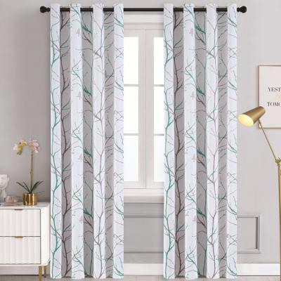 China Modern Cheap Ready Made Blackout Tree Bird Pattern Printed Window Sunblock Blackout Curtains Living Room Bedroom for sale