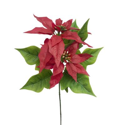 China Decorative Artificial Rubber Band Fabric Christmas Poinsettia Flower Arrangement for sale