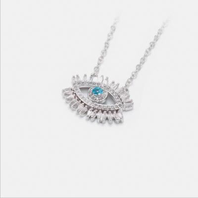 China Ethnic Women Silver Color Fashion Charm Luck Turkey Jewelry Blue ZIRCON Rhinestone Eye Choker Necklace for sale