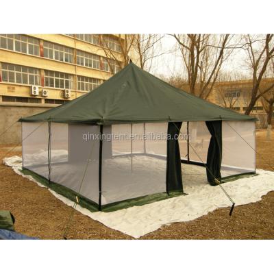 China Straight Tether Type 10 Person Canvas Family Tent House Hotspot Outdoor Camping Military Tent With Mosquito Net for sale