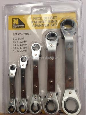 China A3 steel 5pc offset ratchet ring wrench set ratchet wrench set/5pc wrench set for sale