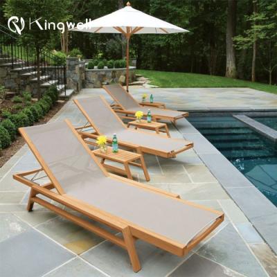 China Outdoor Modern Garden Chaise Lounge Teak Sun Sofa With Wheels for sale