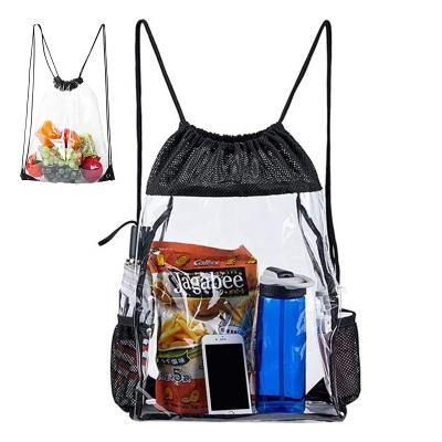 China Folding Drawstring Bags Small Waterproof Clear Waterproof Clear Bag For Stadium Universities Sports Event Work Concert Shopping Bag for sale