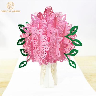 China Universal Bulk Price Valentine's Day Pop Rose Bouquet 3D Greeting Cards With Envelope for sale