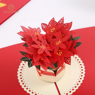 China Wholesale Universal Pop Up Christmas Flower Cards Christmas Gift 3D Poinsettia Greeting Card for sale