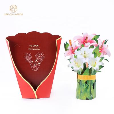 China 2021 Universal New Arrival Laser Cutting 3D Pop Up Flower Bouquet Greeting Card for sale