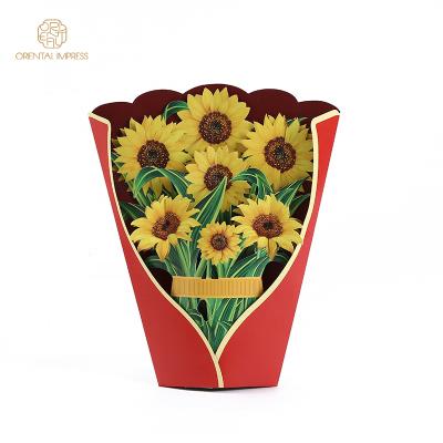 China 2021 Universal Customs Logo Laser Cut Sunflower Bouquet Greeting Sympathy Cards for sale