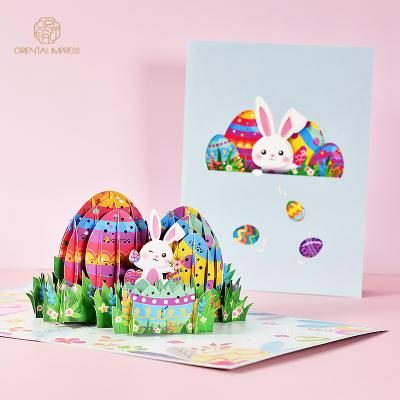 China Universal Colorful Pop Bunny And 3D Easter Eggs Greeting Card Easter Gift Cards For Kids for sale