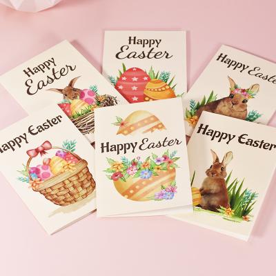 China Universal Assorted Happy Easter Bunny Printed Greeting Card Set With Stickers for sale