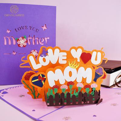 China Universal Colorful Pop Up 3D Thank You Card Mother's Day Greeting Card With Envelope for sale