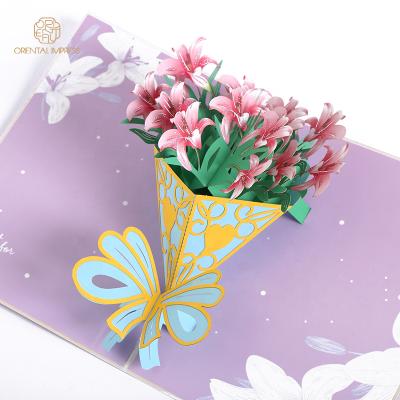 China Universal Wholesale Custom Handmade Teachers Day Pop Up Lily Flower 3D Greeting Cards for sale