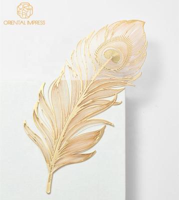 China Natural Hot Sale Souvenir Vintage Gift Business Gift Feather Page Marker Metal Brass Decoupage Bookmark for sale