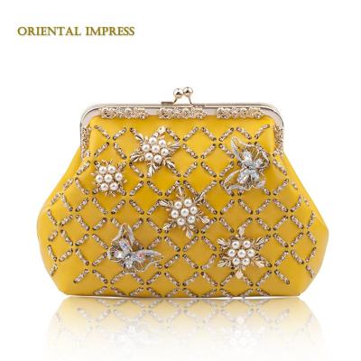 China Oriental Handcraft cut-out lacquer sequins beaded handbag luxury ladies fashion leather clutch bag for sale