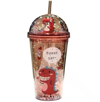 Κίνα Beverage Straw Cup Summer Ice Cream Cup Transparent Double-Layer Plastic Water Cup Milk tea bottle προς πώληση