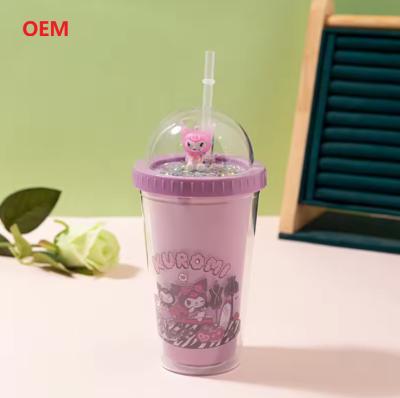 China Plastic Milk tea Straw Cup Transparent Double-Layer Plastic Water Cup for sale