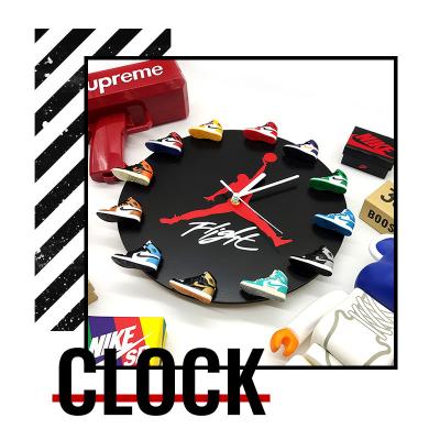 China Jor Dan Flying Clock AJ Shoe Mold Home Decor Trend Hand Hollow Wall Clock Modern Three-Dimensional Basketball 3D Wall Clock Small Small for sale