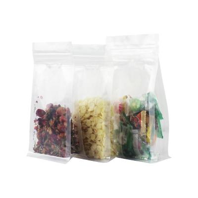 China Clear Plastic Pouch Moisture Proof Packaging Plastic Stand Up Pouch Quad Seal Zipper Bag Packaging Fabrics 8 Side Zipper Seal Block Bottom for sale