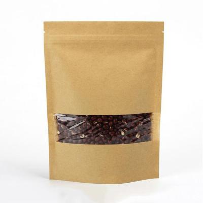 China Factory Wholesale Food Packaging Doypack Recyclable Stand Up Pouch Plain Brown Kraft Paper Bag With Clear Window And Zip Lock For Tea Snack for sale