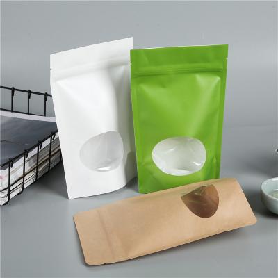 China Recyclable Kraft Holder Up Pouch China Suppliers Doypack Custom Design Printing Food Grade Zipper Kraft Paper Holder Up Bag With Window for sale