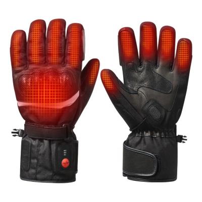 China Temperature Control 7.4V Lithium Battery Winter Electric Full Finger 3 Levels Leather Hands Heated Motorcycle Gloves for sale