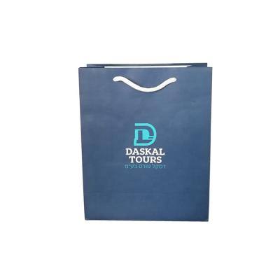 China Luxury Shopping Bag Custom Recycled Deep Blue Paper Shopping Bags For Clothing Store for sale