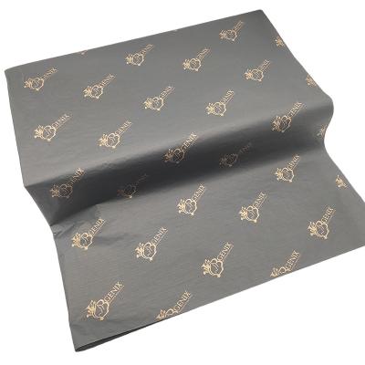 China Recycled Materials Free Shipping Custom Logo Wrapping Paper Black Tissue Paper With Gold Printing for sale