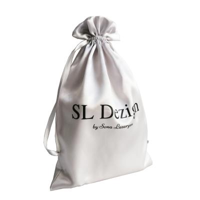 China Custom Printed Logo Silk White Satin Wig Eco-Friendly Lash Drawstring Bag for sale