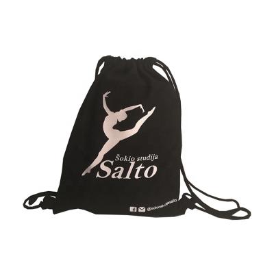 China Free Shipping Eco-friendly 100% Reusable Black Cotton Artistic Drawstring Gym Backpacks for sale